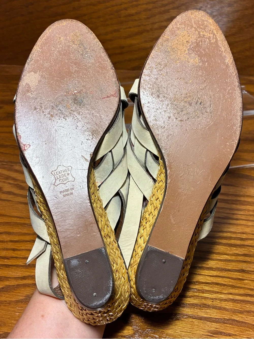 Y2K VTG Charles Jourdan Woven Nubuck Woven Wedge Slingback Sandals Beige Size 6